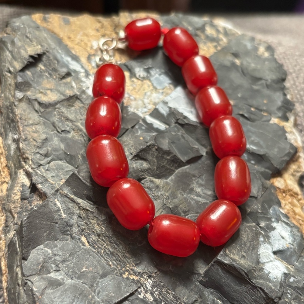 ANTIQUE Cherry Amber (Phenolic Resin) Bracelet 1920s Baltic Rare Red Bakelite